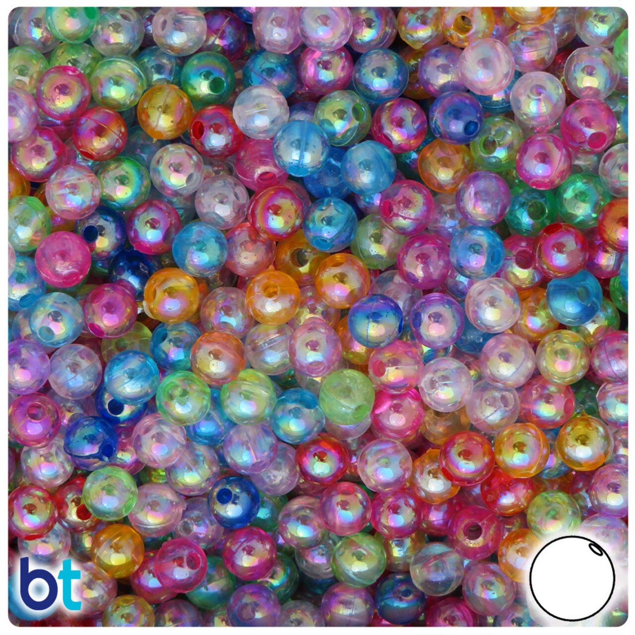 BeadTin Mixed Transparent AB 6mm Round Plastic Craft Beads (300pcs)